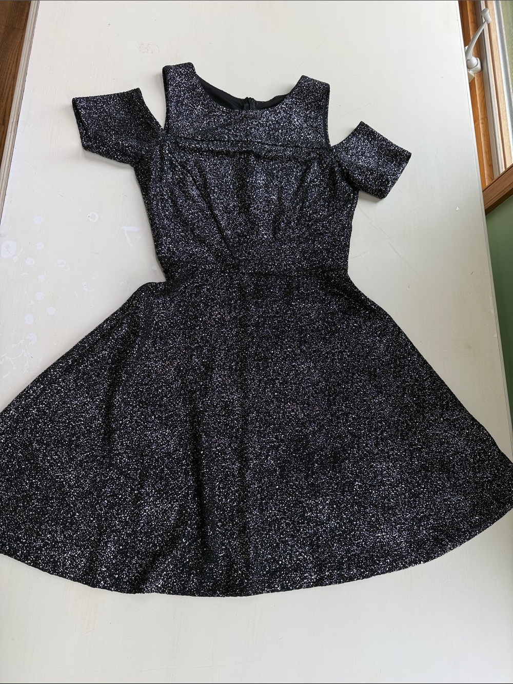 Aqua Girls' Black Sparkle Cold-Shoulder Fit-and-Flare Dress